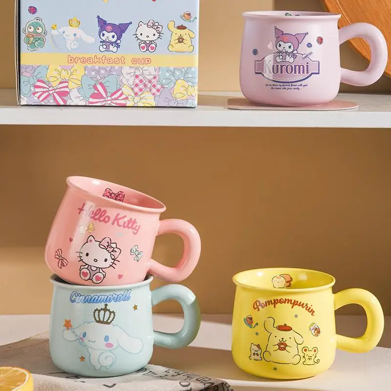 Authentic Sanrios Mug High Aesthetic Value Thickened Hello Kitty Kuromi Cinnamoroll Household Girl Ceramic Milk Coffee Cup Gifts