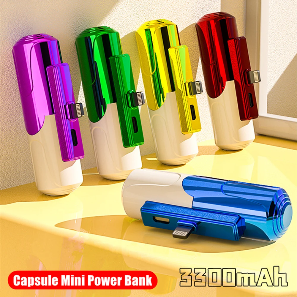 

3300mAh Capsule Mini Power Bank For iPhone Samsung Xiaomi OPPO Backup Powerbank External Battery Portable Charger Mini PoverBank