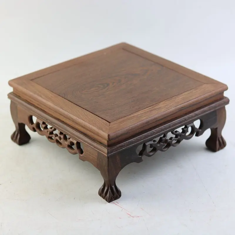 الخشب الأحمر منحوتة تمثال بوذا قاعدة جناح الدجاج الخشب طاولة جانبية مستطيلة مزهرية حجرية و بونساي عرض موقف العمل الفني