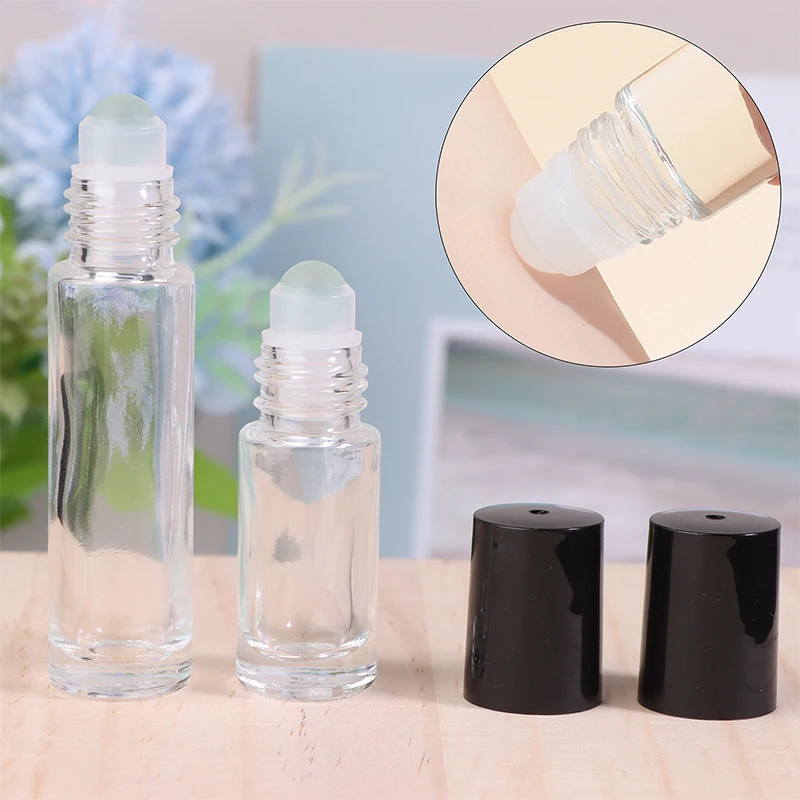 5 uds 5/10ml botella de bola de rodillo de Perfume de vidrio transparente vacío contenedor de líquidos rellenable frasco de aceite esencial cosmético