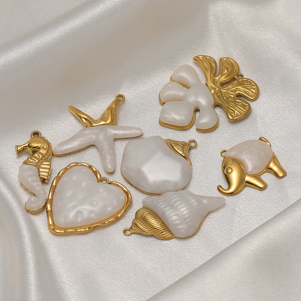 4 Stück Edelstahl-Anhänger mit weißen Steinen, Seestern- und Herzmotiven, Ozean-Serie, für die Herstellung von Schmuck, Halsketten, Ohrringen und Zubehör – Detail 4