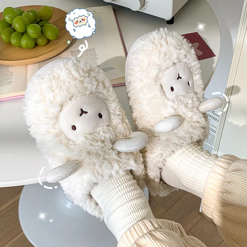 

Cute Lamb Cotton Slippers Female Cute Winter New Warm Anti-Slip Couple Home Shoes Keep Warm Soft Bottom Comfortable Fur Slippers