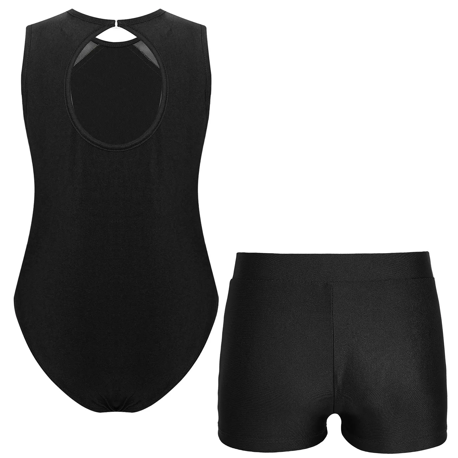 Kinder Mädchen Ballett Tanz Trikot Gymnastik Eiskunstlauf Akrobatik Yoga Sport Set Ärmelloser Strass Body mit Shorts