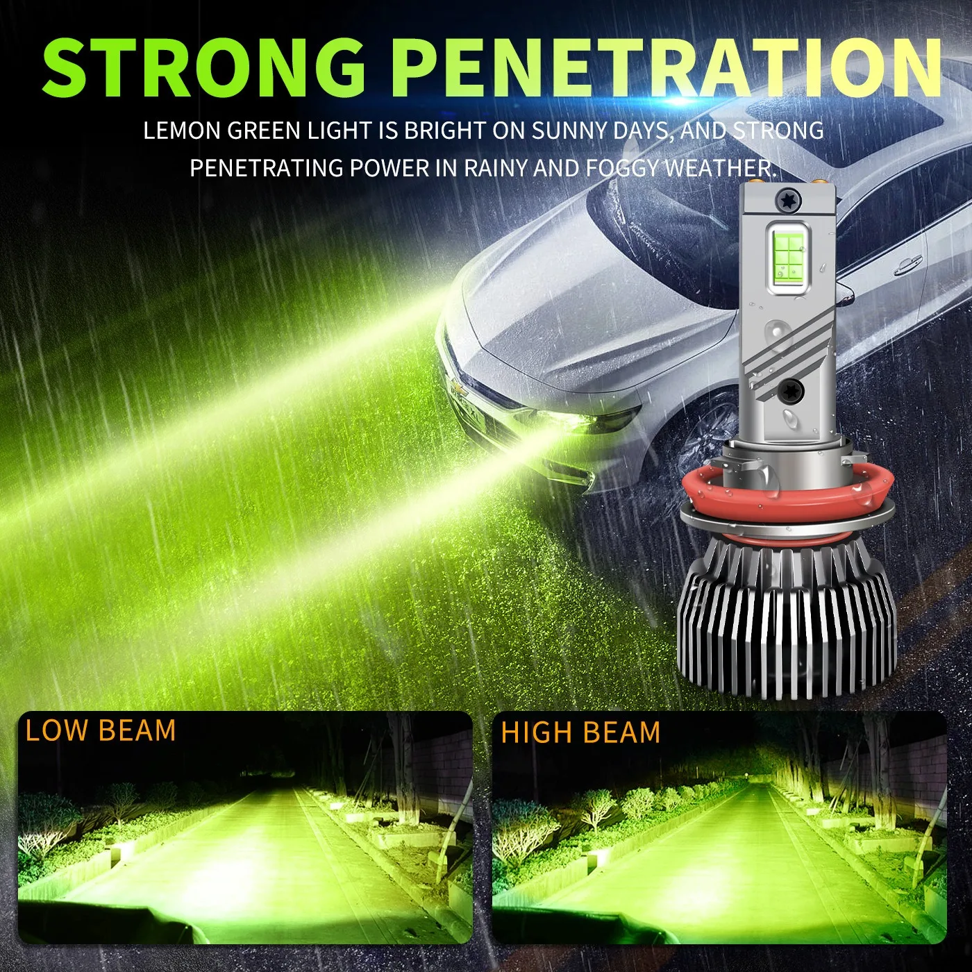 H4 H13 HB1 HB5 9004 9007 LED Headlight Bulbs 12V 24V 65W 3000K Green Lemon Energy Saving