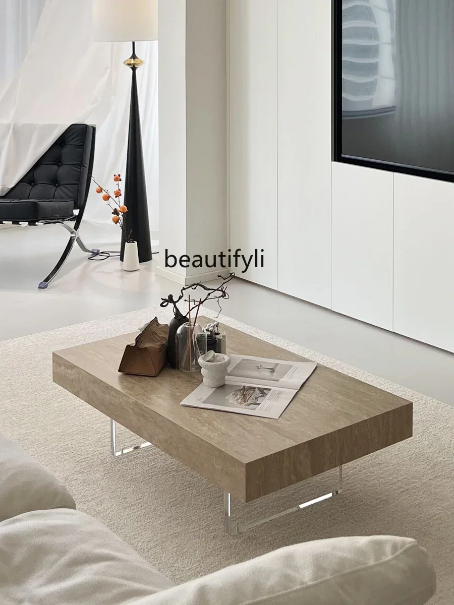 

DD25Nordic modern cave stone rock slab coffee table simple acrylic suspension table minimalist rectangular tea table minimalist