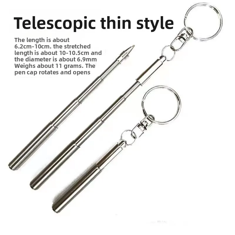 Długopis teleskopowy z kółkiem na klucze Mini długopis ze stali nierdzewnej Przenośne artykuły papiernicze
