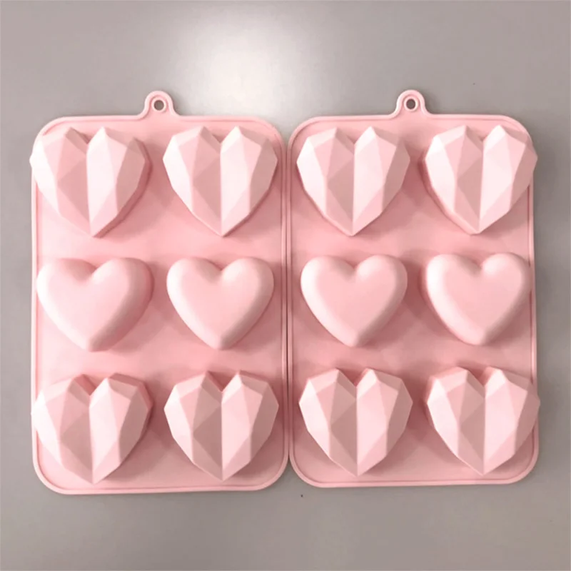 Multicavity Diamond Heart Silicone Soap Mold Love Candle Resin Plaster Mold Chocolate Making Set Home Decor Valentine\'s Day Gift