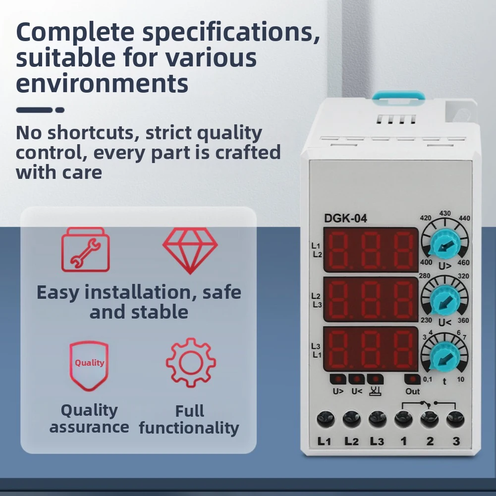 DGK-04 3-Phase 380V Relay Adjustable Voltage Protective Device Protector Relay Voltage Setting Relay Failure Voltage Protection
