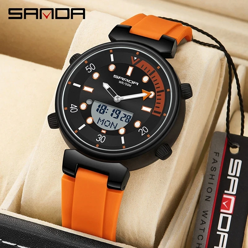 

SANDA 3122 New Fashion Quartz Watch With Electronic Display Luminous LED Shockproof Digital Trend Men's Watches 50M Waterproof