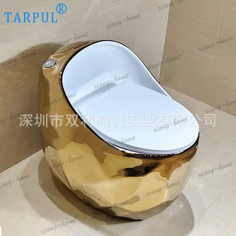 Golden egg-shaped bathroom, sanitary ware, round floor-to-ceiling integrated ceramic toilet, bathroom