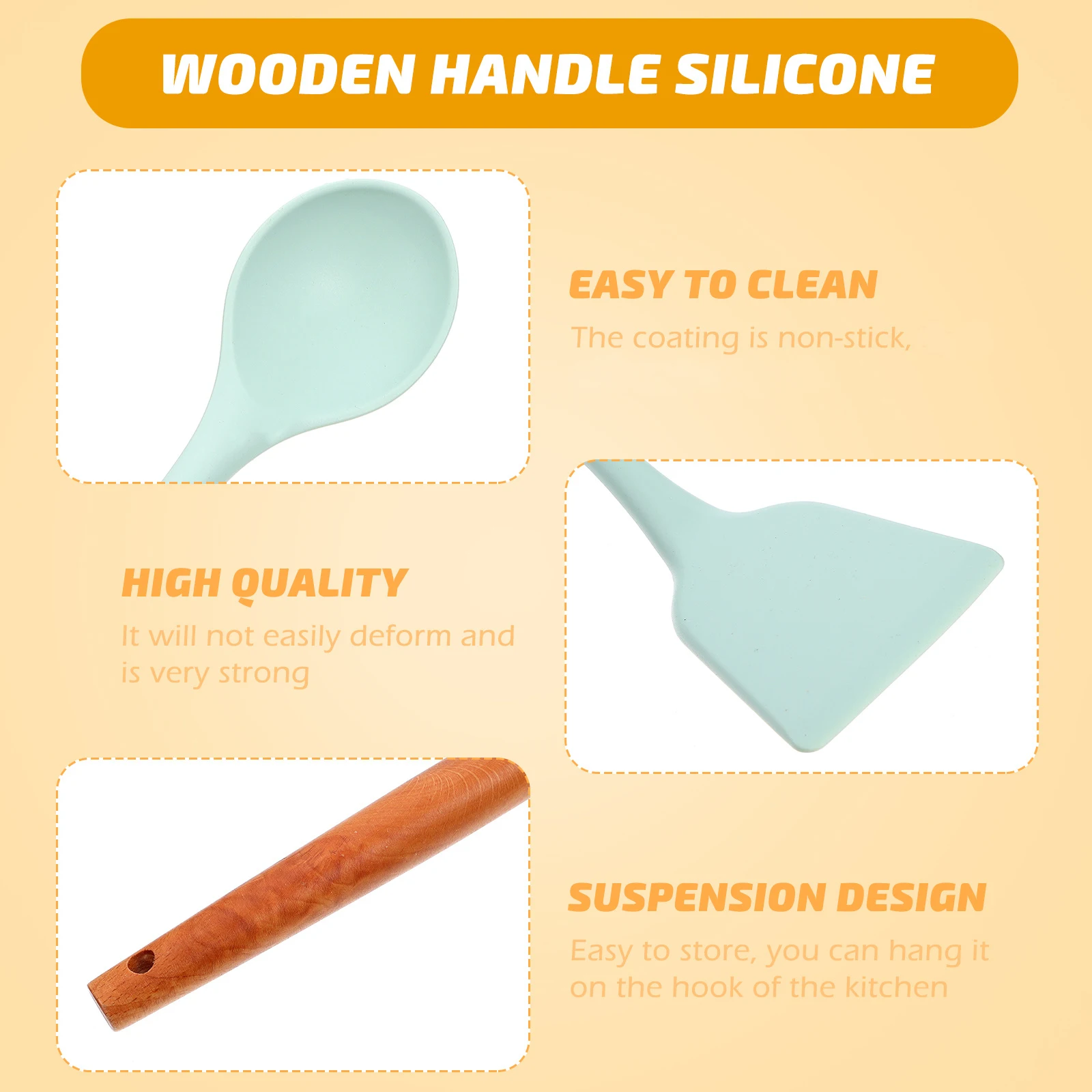 

5pcs Silicone Kitchenware Set Stainless Steel Cooking Tools Heat Resistant Nonstick Cookware Suitable Home Restaurant