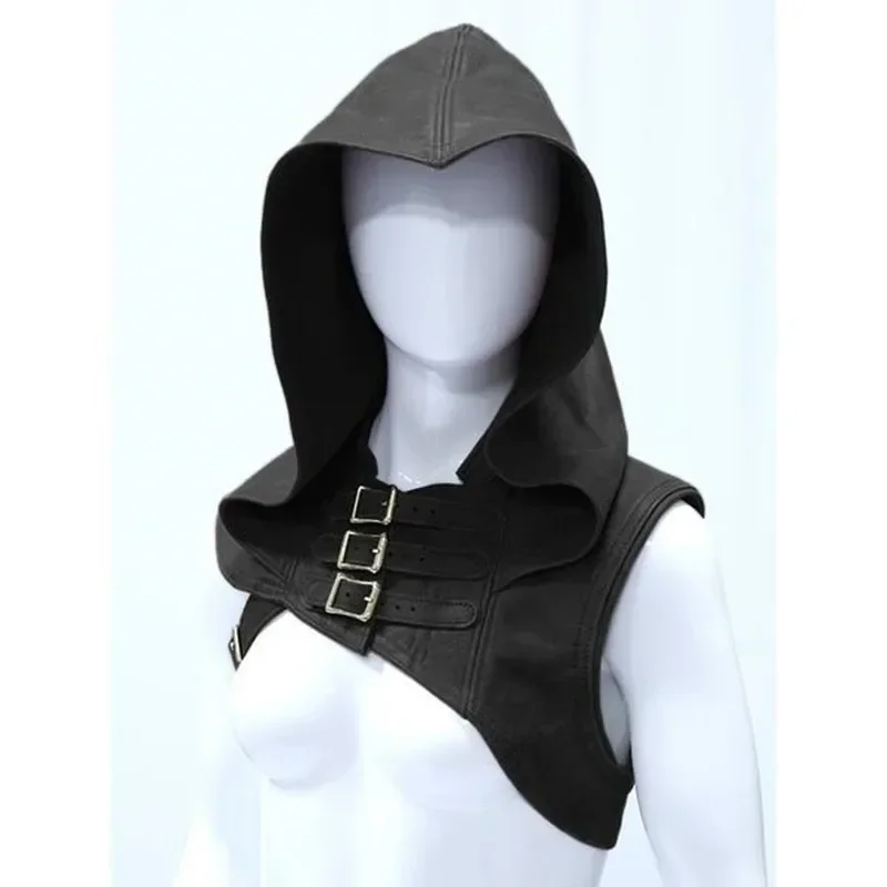 Halloween Women T-shirt Huntress Assassin Medieval Cosplay Costumes Carnival Summer Hooded Crop Tops Leather Vest Elf Clothing Y