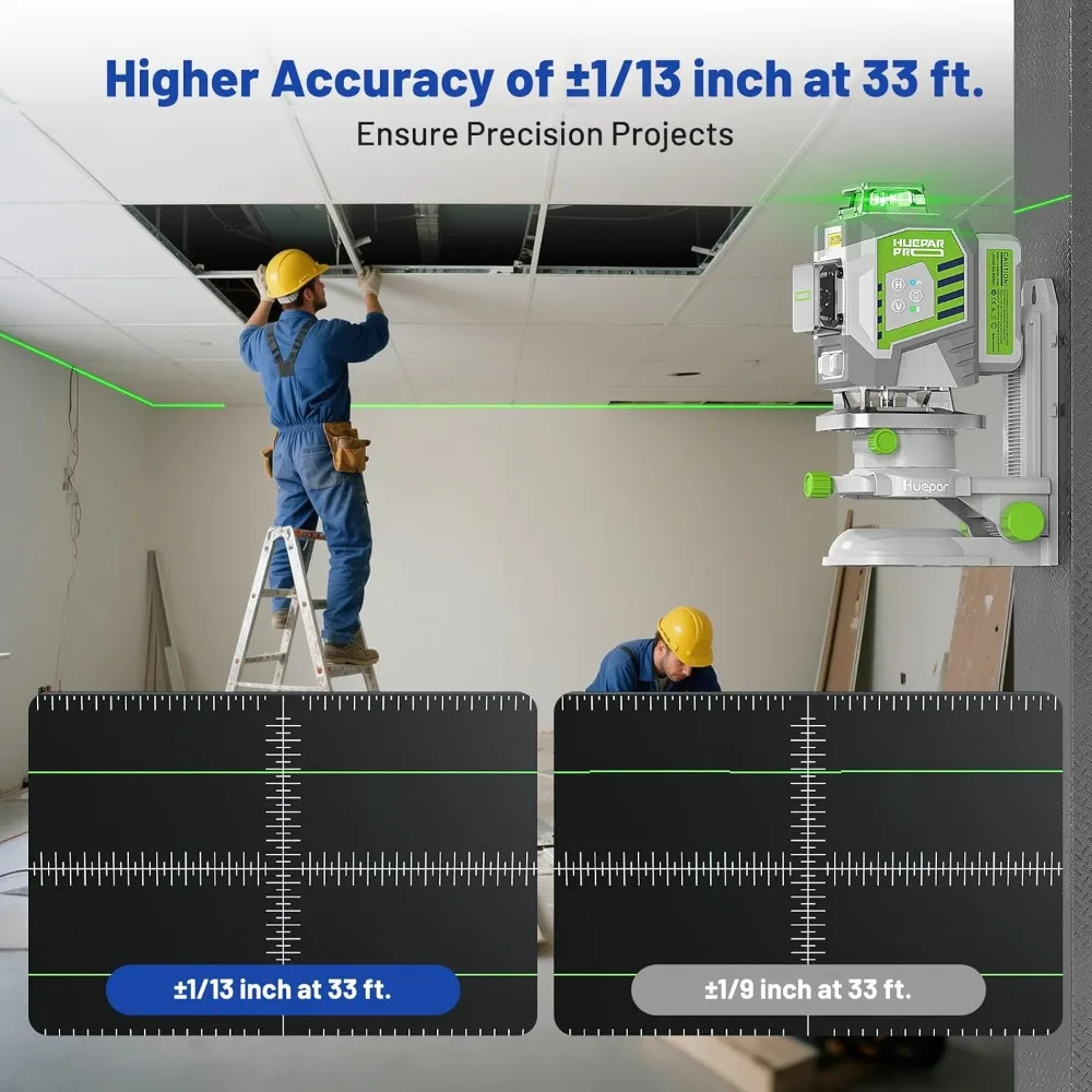 

Laser Level 360 Self Leveling, 4x360°Green Cross Line Laser Tool with Remote Control & 8000mAh Rechargeable Li-ion Battery,