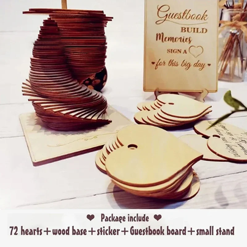 NUBECOM 72PCS Wood Heart Guest Book Signature Guest Books Perfect Festivel Party Wedding Reception Decoration Favor Wood Gift