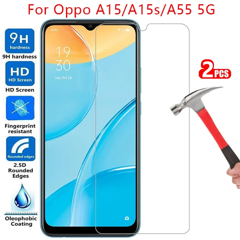 tempered glass screen protector for oppo a15 a15s a55 5g case cover on a 15 s 15s 55 15a 55a protective phone coque bag 360 film