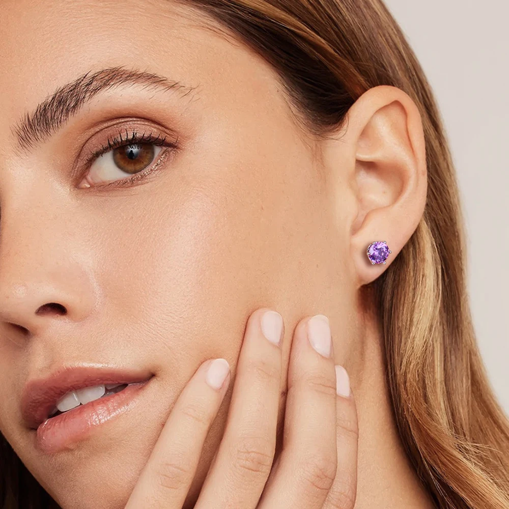 SEASKY 925 Sterling Silver Dainty Square Stud Earrings For Women Girl 6mm Ruby/Sapphire/Emerald Princess Cut Gemstone Jewelry