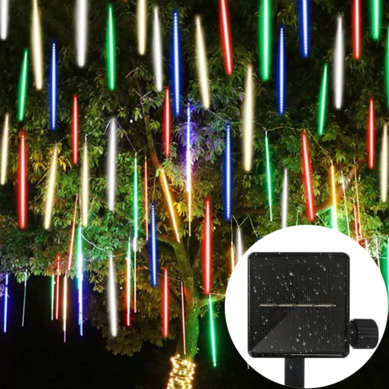 

New Year 2025 Solar Christmas Outdoor Meteor Shower Lights Rain Lights Snow Falling Icicle Lights for Xmas Tree Party Decor