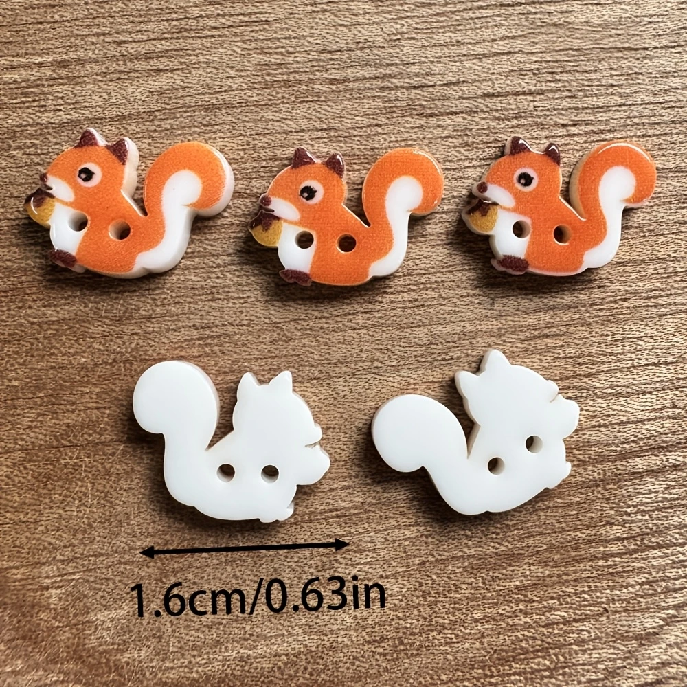 20pcs Orange Squirrel Eating Nuts Shaped Resin Buttons, Creative Additions Decorative Snaps view 6