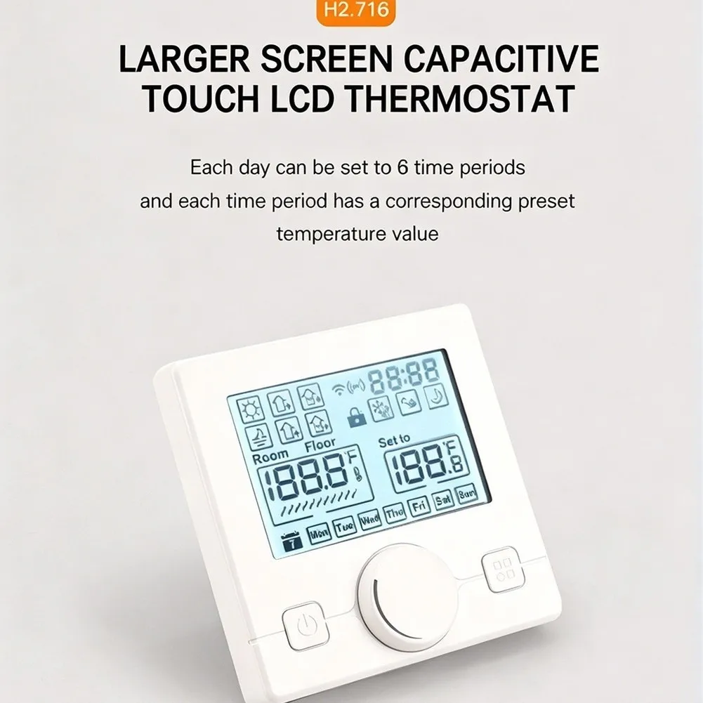 For Tuya-Compatible Smart Rotary Thermostat for WIFI Underfloor Heating AC230V 85x85x56mm White PC Housing with 6-Event Timer