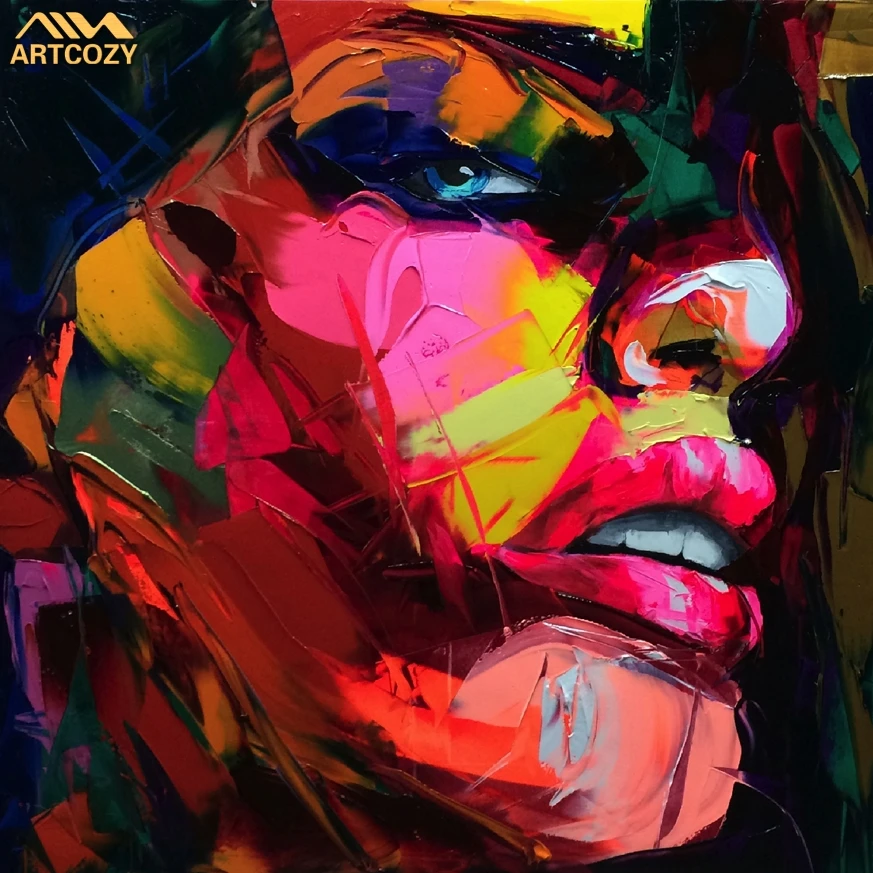 Artcozy Francoise Nielly Knife Spray Canvas Painting Abstract Portrait Face Oil Paint Figure Wall Art Pictures Home Decoration
