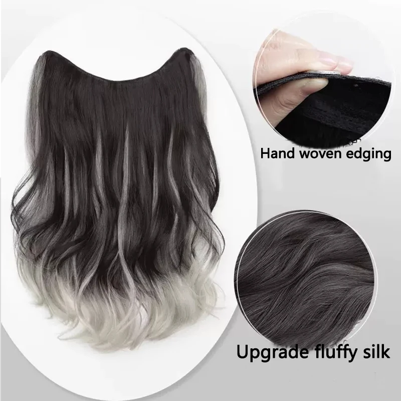 Extensiones de cabello ondulado en forma de U para mujer, postizos de una pieza, 20 pulgadas, largo, rizado, sintético, marrón, gris, Rosa