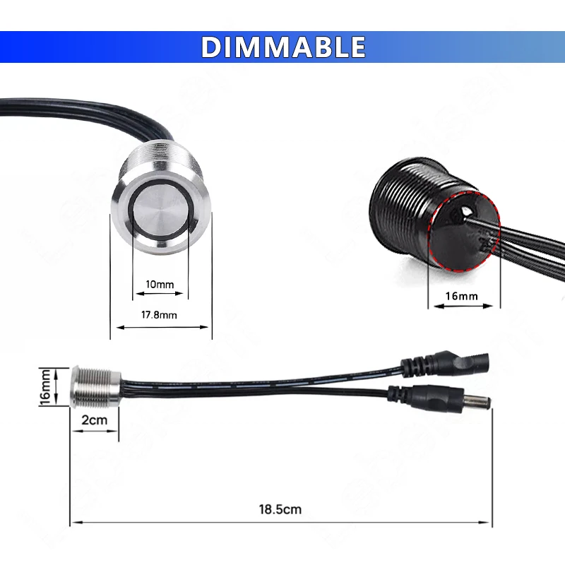 1CH Single Color Dimmer Touch Sensor Controller 72W 144W 6A 12V 24V DC 5.5*2.1mm Plug LED Light Strip Metal Case Embedded Switch