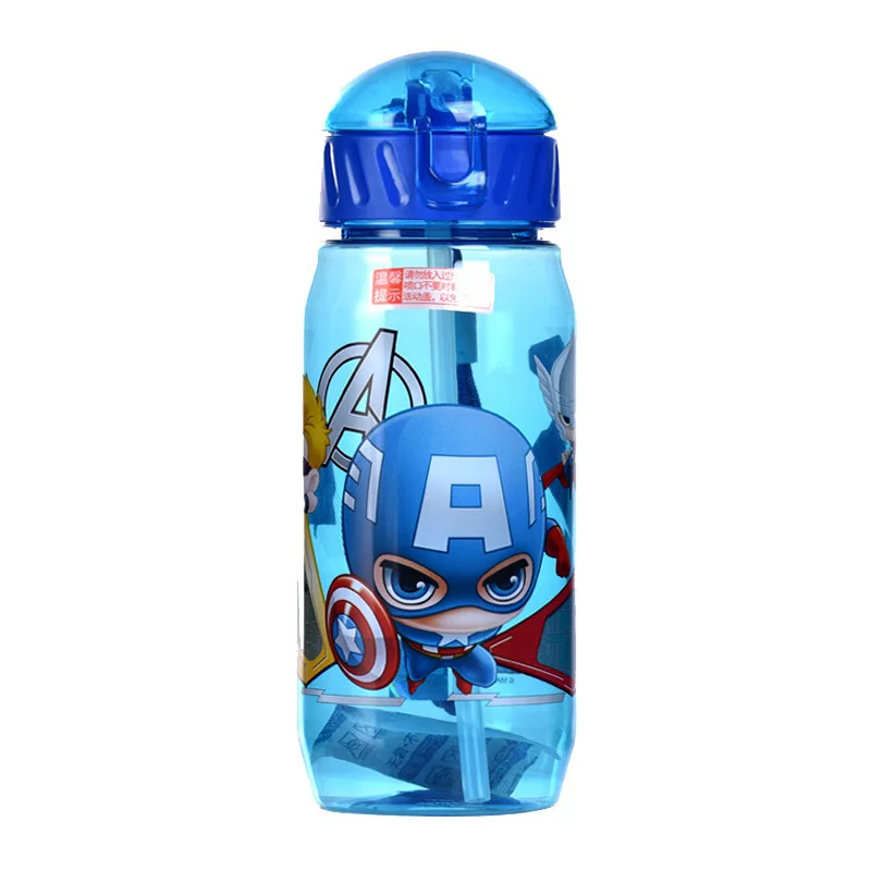 Disney Mickey Mouse Minnie Cartoon Cup With Straw Kids Captain America Boy Girl Princess Sophia Sport Water Bottles Cups 450ml