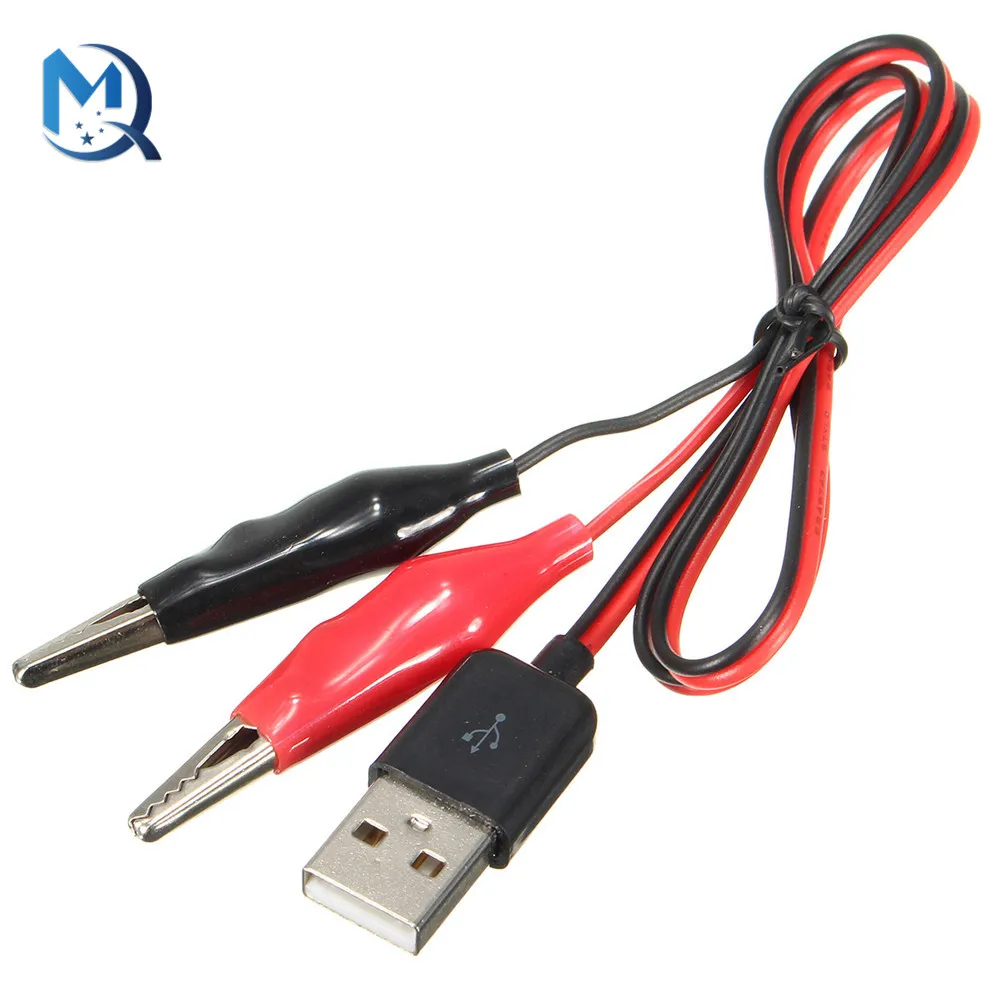 Alligator Test Clips Clamp to USB Male Connector Power Supply Adapter Wire 58cm Cable Red and Black