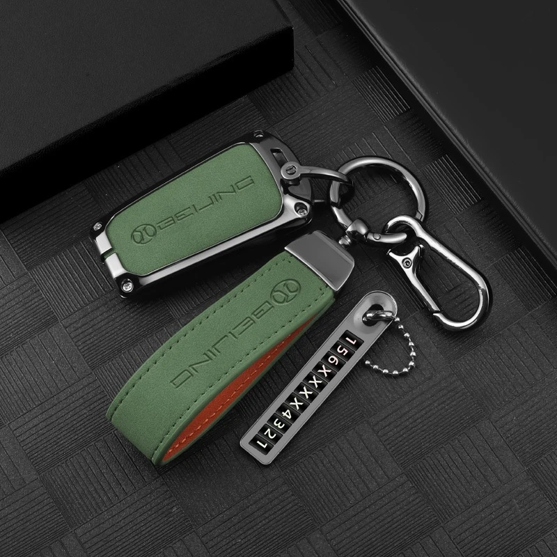 

Zinc Alloy Leather Car Smart Flip Remote Key Case Cover Holder Shell For BJ20 20 BJ40 40 BAIC MOTOR BeiJing Keychain Accessories