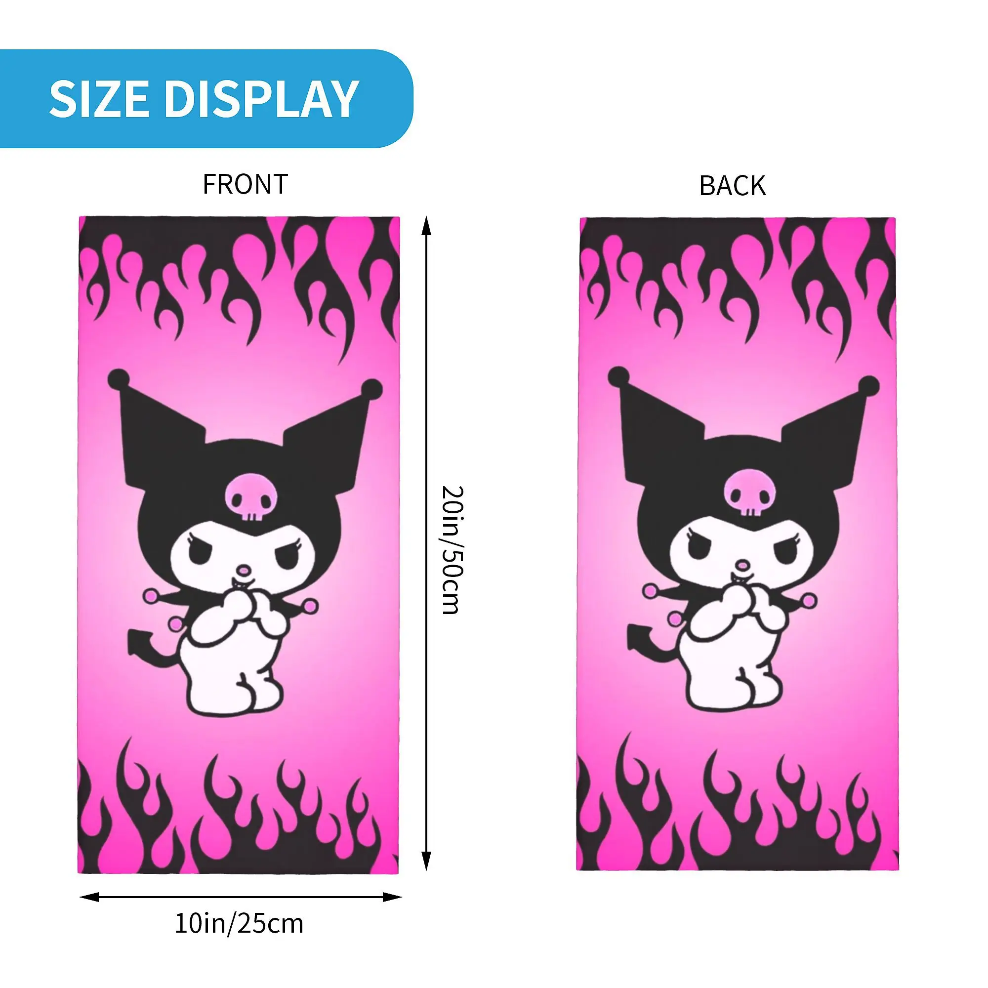 Custom Kuromi New Anime Cartoon Fire Bandana Neck Gaiter UV Protection Face Scarf Cover Women Men  Headband Tube Balaclava