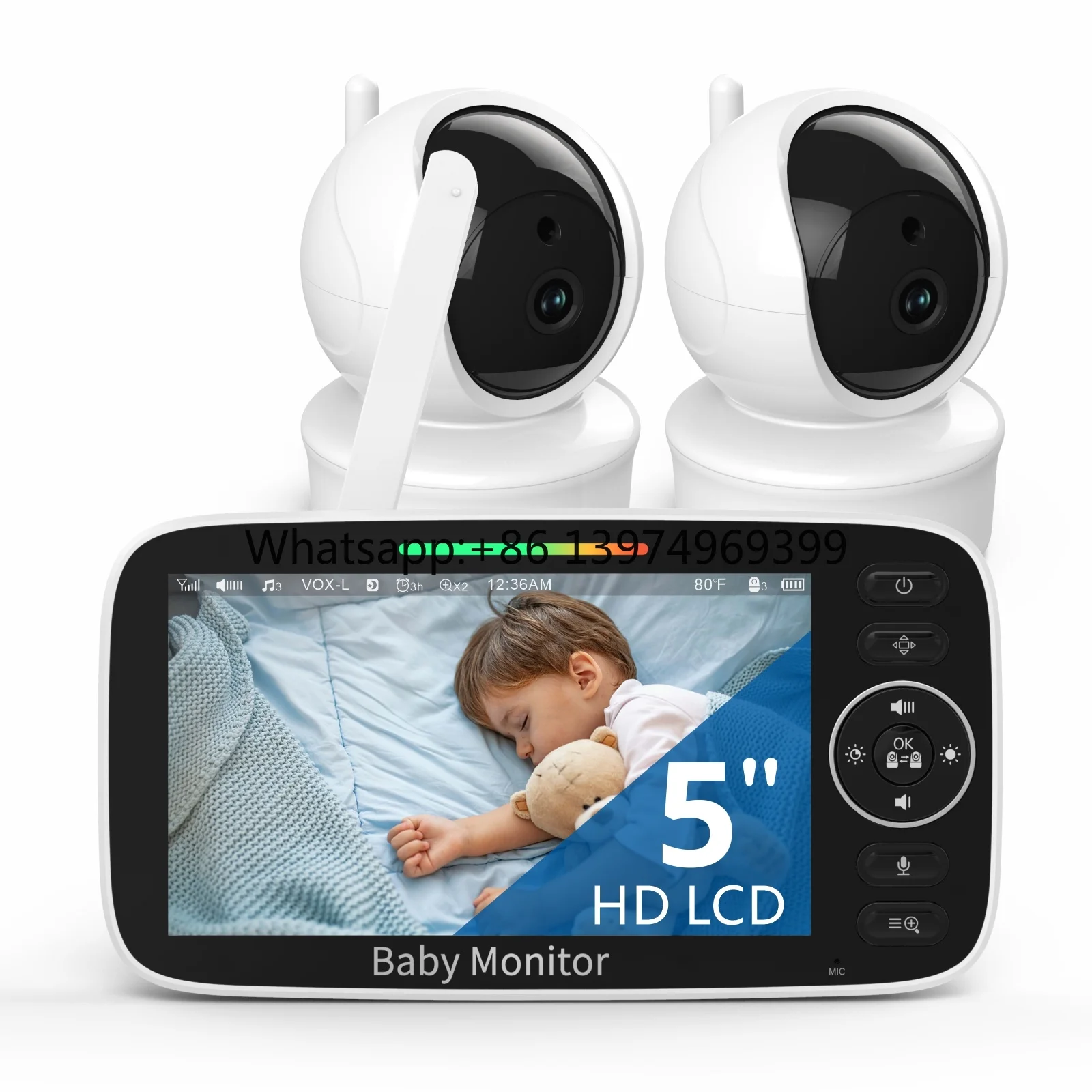5.0inch 1080P Baby Camera Monitor with Night Vision Pan/Tilt 4x Zoom Two-Way Audio Lullabies 300M Range