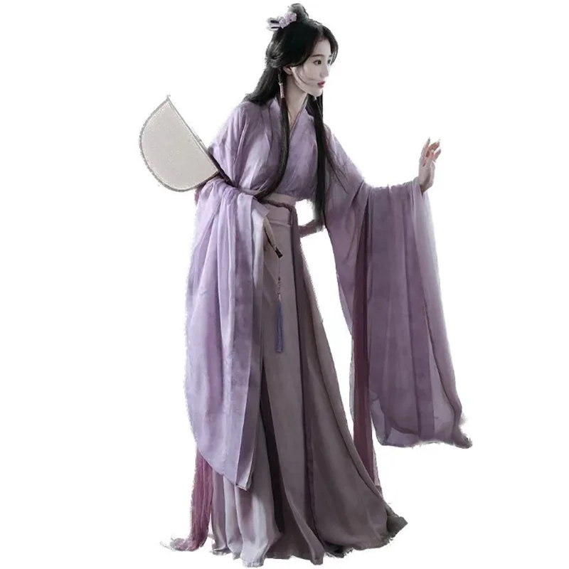 Hanfu Dress Women Ancient Chinese Hanfu 3pcs Sets Female Fairy Cosplay Costume 2023 Summer Dance Dress Hanfu Purple 3pcs Sets