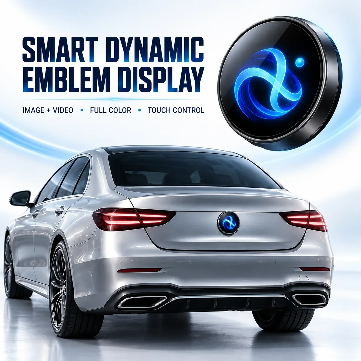 90MM Dynamic Display Vehicle Logo For Benz Car Rear Trunk Badge Clickable Customizable Auto Modification Accessories