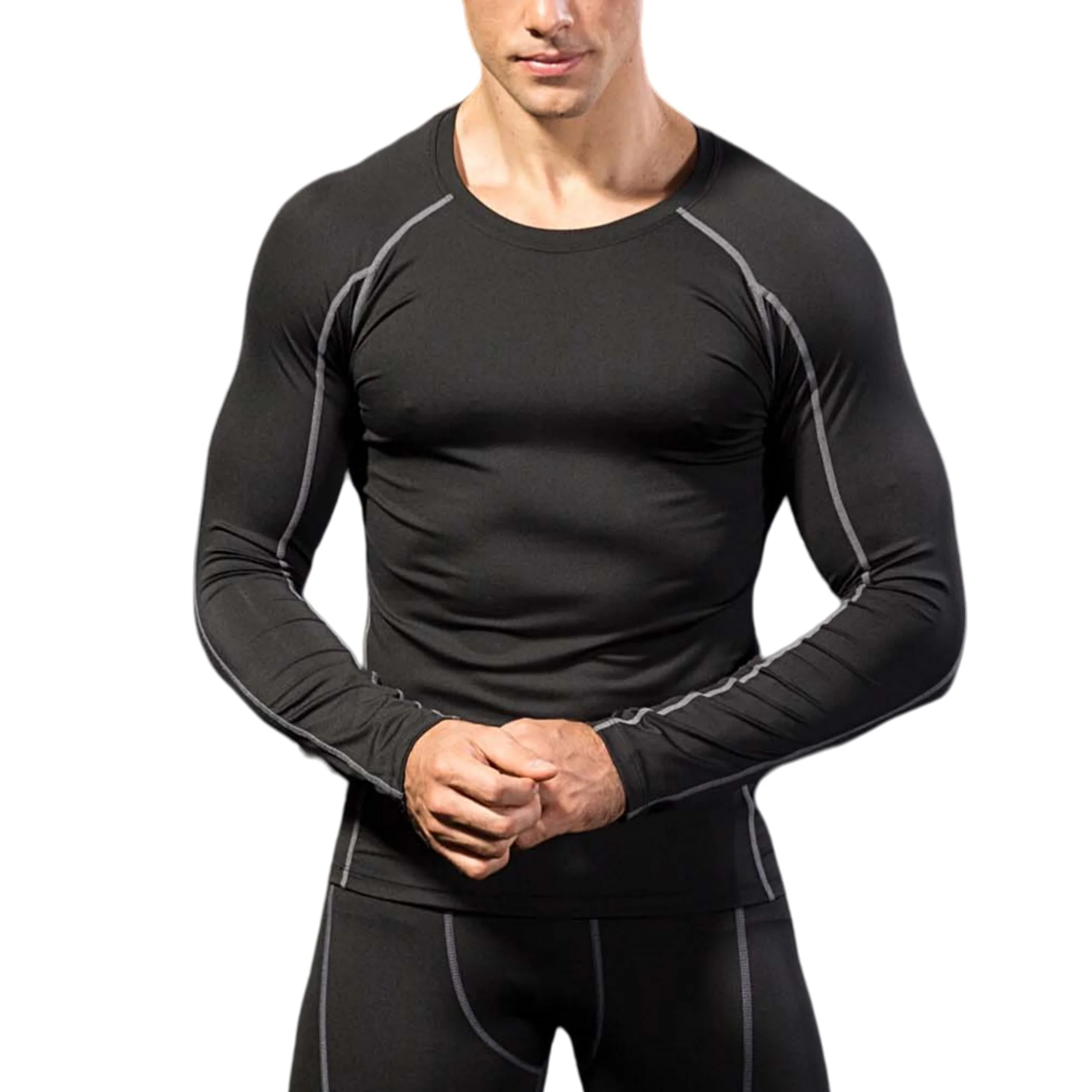 Men\'s Long Sleeve Compression Shirts Dry Fit Running Base Layer Athletic Workout Shirt