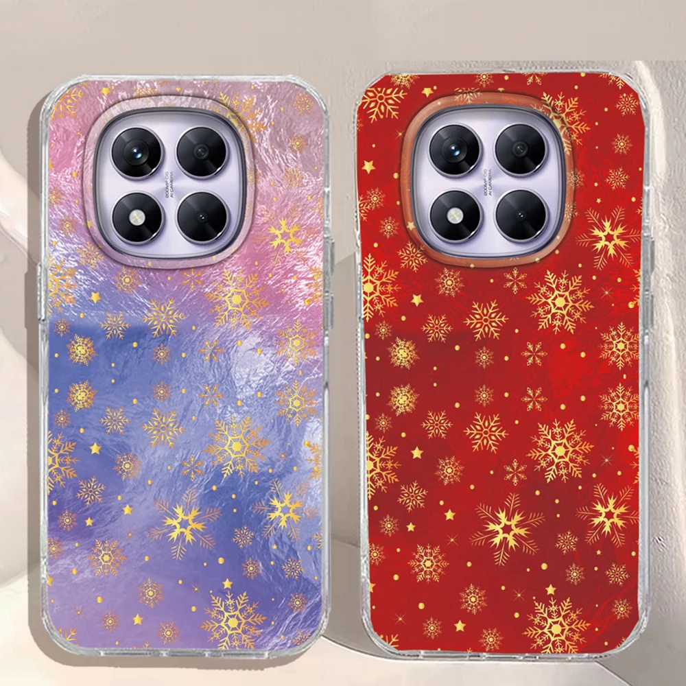 Weihnachten Goldene Schneeflocken Fall Für Xiaomi Redmi Hinweis 14 13 12 11 10 11S 10S 9 Pro 15 15C 14C 13C A3X A1 A2 A3 A4 9C 9A Abdeckung