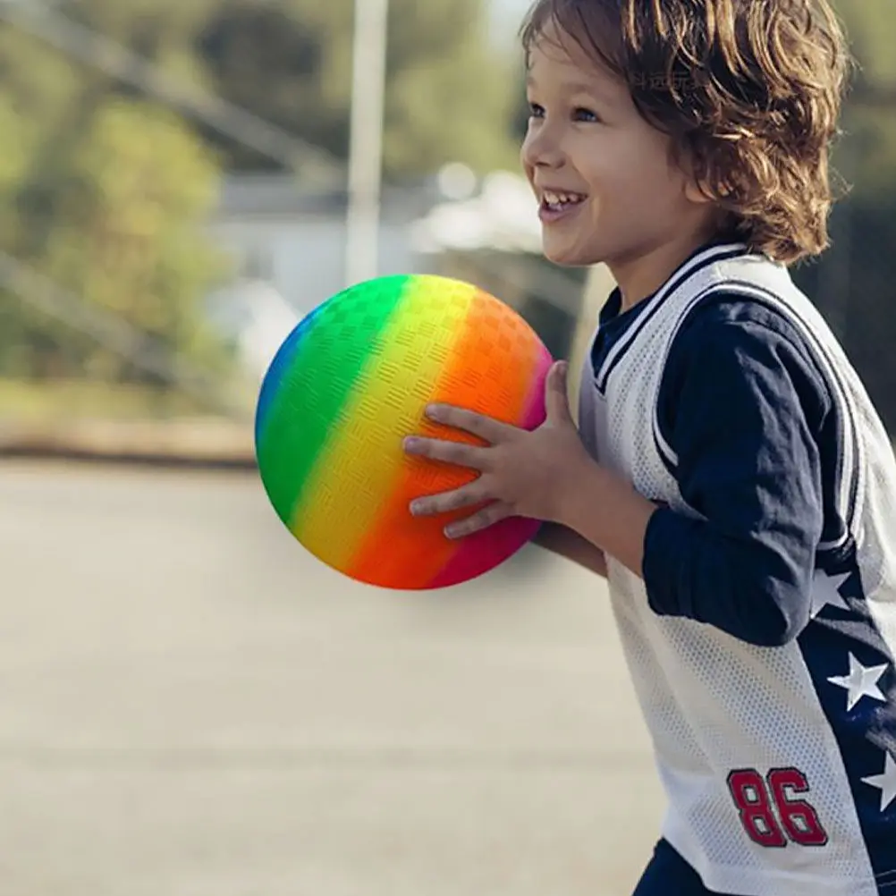Rainbow Inflatable Play Ball for Kids Outdoor Catch Dodgeball Beach Park Yard Bounce Toy