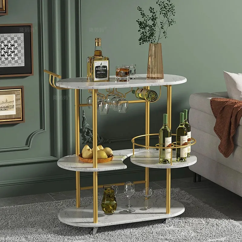 عربة طعام النبيذ الأوروبية المكونة من ثلاث طبقات عربة من الحديد المطاوع لتخزين المنزل وعربة أدوات من الرخام الاصطناعي #4