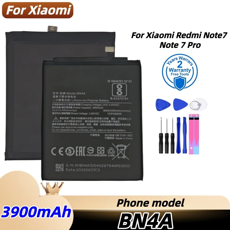 

BN4A 4000mAh Battery For Xiaomi Redmi Note 7 Note 7 Pro M1901F7C High Quality Phone Replacement Batteries+Free Tools