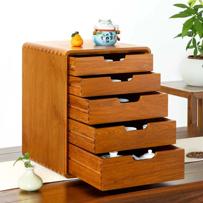 Teak dental cabinet with five drawers and storage cabinets, vintage desktop storage cabinet, large-capacity drawer cabinet