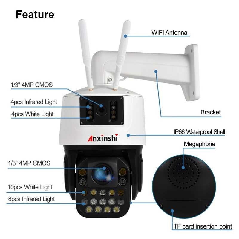 Seetong Wireless 20X Optical Zoom 4MP Dual Lens 360 Degree Rotate WIFI PTZ Camera Auto Tracking Full Color Night Vision