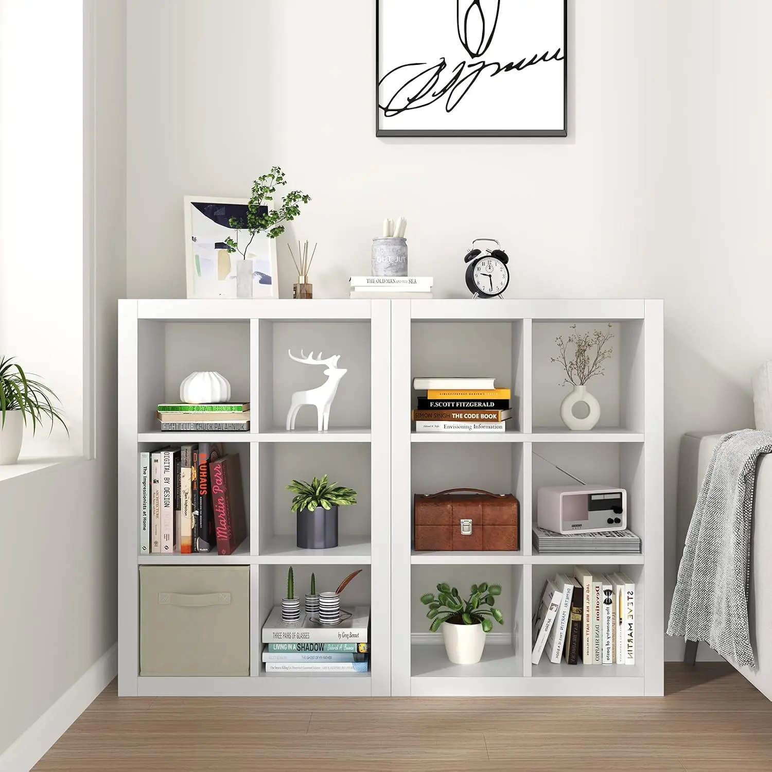6 Cube Storage Organizer 2-Pack Modern Wood Open Shelf Multifunctional Display for Living Room Bedroom Office White, Customized