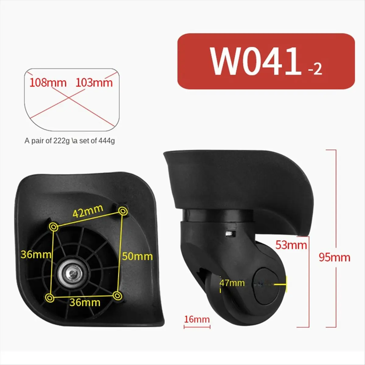 ABQR W041 boîtier de chariot roue à bagages accessoires de valise universels roue à bagages en caoutchouc boîtier de chariot roue universelle (L)
