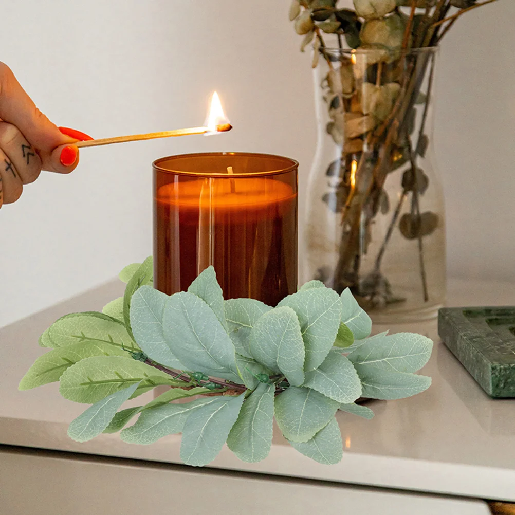 

4pcs Fake Leaf Ring Artificial Wreath Decor Valentine’s Day Wedding Party Table Decoration Eucalyptus Style Silk Garland