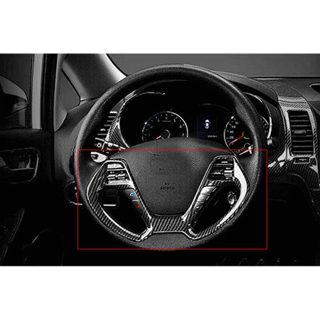 Carbon Fiber Style Car Interior Front Steering Wheel Button Cover Trim Frame Fit for Kia Forte/K3 DX 2014 2015 2016 2017 2018