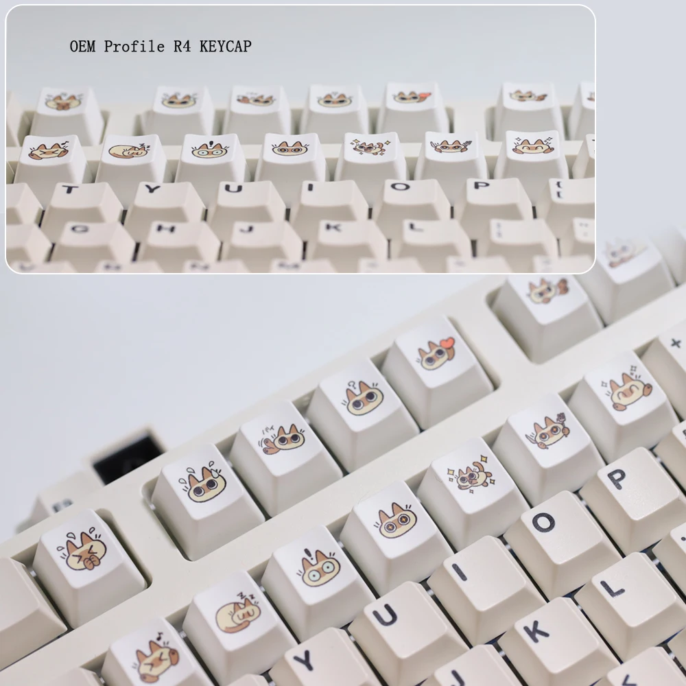 Clearance Sale，Siamese Cat PBT Keycaps Cute Cartoon OEM Profile R4 for Cherry Gateron MX Switches Mechanical Keyboard Caps