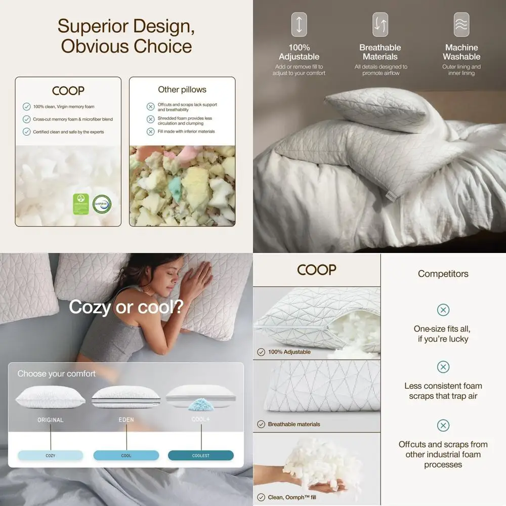 

Medium Firm Memory Foam Pillow for Queen Beds - Ideal for Back, Stomach, and Side Sleepers, CertiPUR-US & GREENGUARD Gold Certif