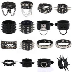 Black PU Leather Bracelets For Women Men Goth Spike Punk Bracelet Cuff Bangles Studded Gothic Rivet Buckle Wristband Jewelry