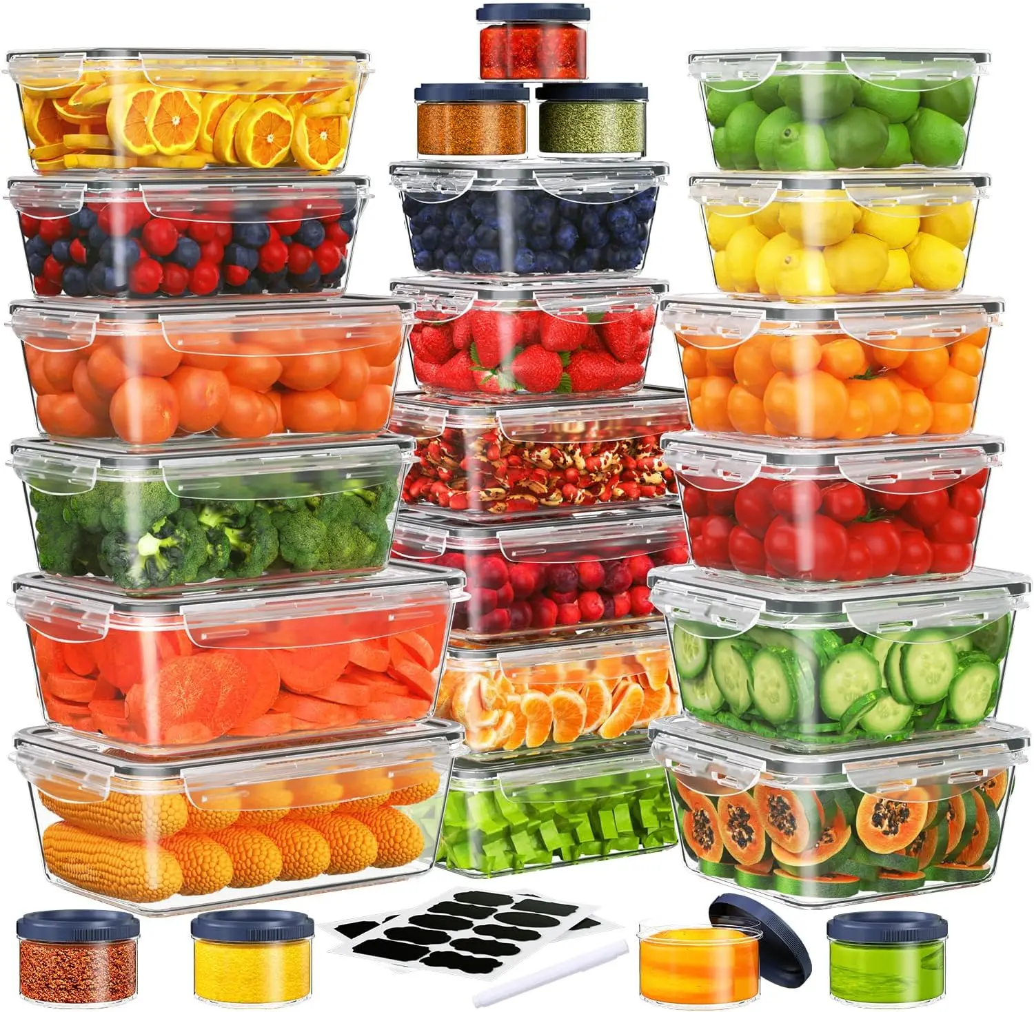 

Набор из 50 контейнеров для хранения продуктов, пластиковые контейнеры для хранения на кухне и в кладовой