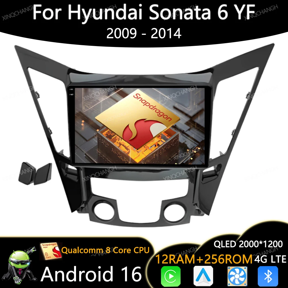 Android 16 Car Radio For Hyundai Sonata 6 YF I40 I45 2009 - 2014 Carplay Auto 2DIN QLED Head Unit Qualcomm 4G LTE 5G WIFI GPS BT