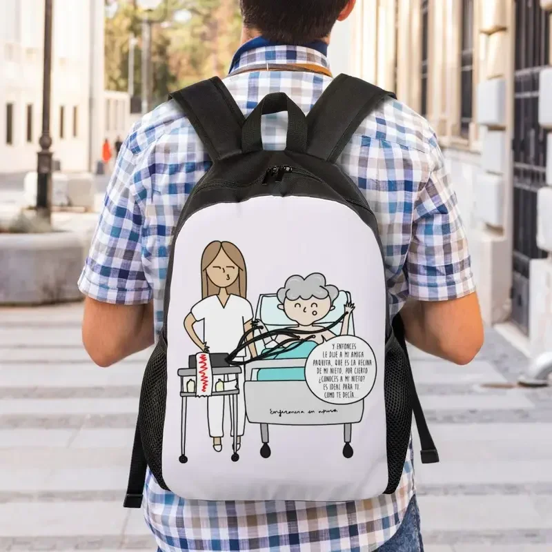 Mochila médica con estampado de enfermera en problemas para hombres y mujeres, impermeable, escuela, universidad, bolsa de libros